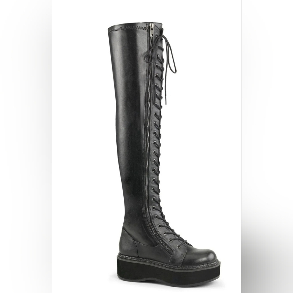 Black Over-the-Knee Lace-Up Boots